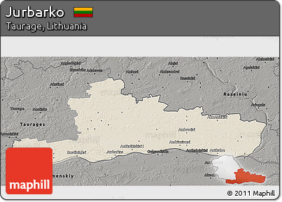 Shaded Relief 3D Map of Jurbarko, darken, semi-desaturated