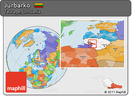 Political Location Map of Jurbarko, highlighted country, highlighted parent region