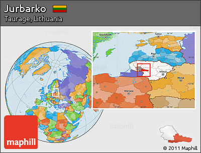 Political Location Map of Jurbarko, highlighted country, highlighted parent region