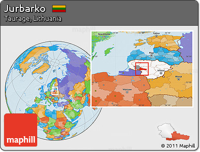 Political Location Map of Jurbarko, highlighted country, highlighted parent region