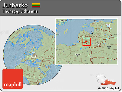 Savanna Style Location Map of Jurbarko, hill shading