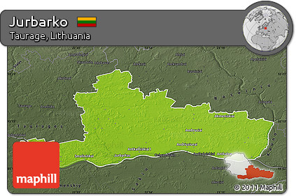 Physical Map of Jurbarko, darken, semi-desaturated