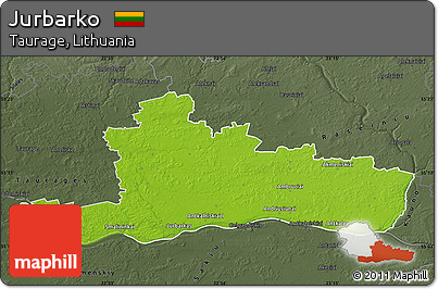 Physical Map of Jurbarko, darken, semi-desaturated