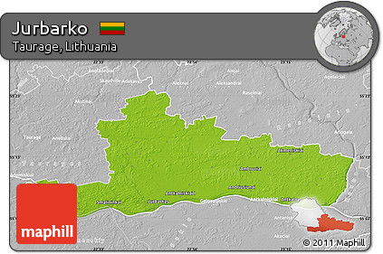 Physical Map of Jurbarko, lighten, desaturated