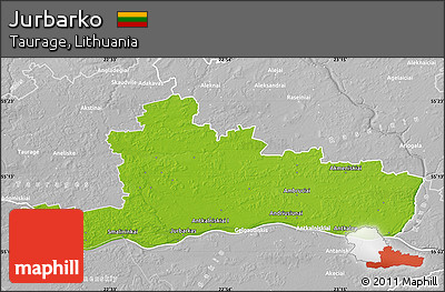 Physical Map of Jurbarko, lighten, desaturated
