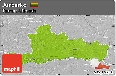 Physical Map of Jurbarko, lighten, desaturated