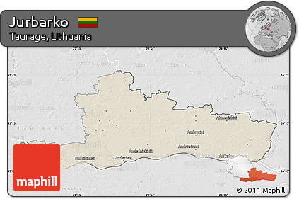 Shaded Relief Map of Jurbarko, lighten, desaturated
