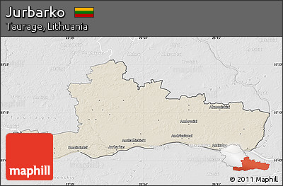 Shaded Relief Map of Jurbarko, lighten, desaturated