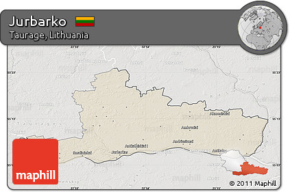 Shaded Relief Map of Jurbarko, lighten, semi-desaturated