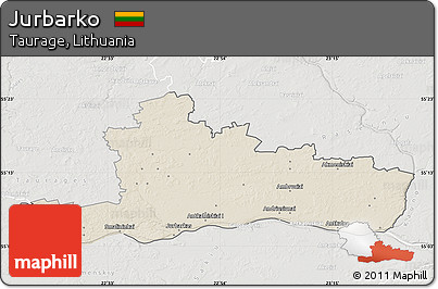 Shaded Relief Map of Jurbarko, lighten, semi-desaturated