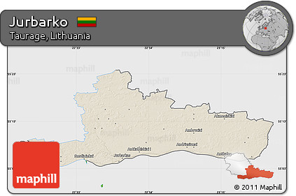 Shaded Relief Map of Jurbarko, single color outside