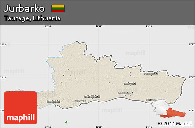 Shaded Relief Map of Jurbarko, single color outside