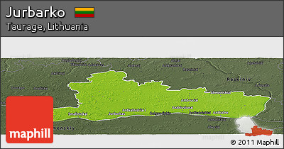 Physical Panoramic Map of Jurbarko, darken, semi-desaturated