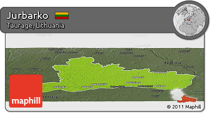 Physical Panoramic Map of Jurbarko, darken, semi-desaturated