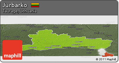 Physical Panoramic Map of Jurbarko, darken, semi-desaturated