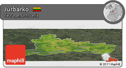 Satellite Panoramic Map of Jurbarko, darken, semi-desaturated