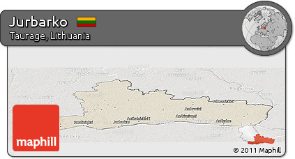 Shaded Relief Panoramic Map of Jurbarko, lighten, semi-desaturated