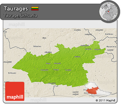 Physical 3D Map of Taurages, shaded relief outside