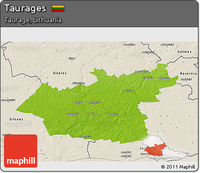 Physical 3D Map of Taurages, shaded relief outside