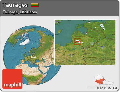 Satellite Location Map of Taurages, highlighted parent region, within the entire country