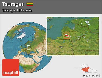 Satellite Location Map of Taurages, highlighted parent region, within the entire country