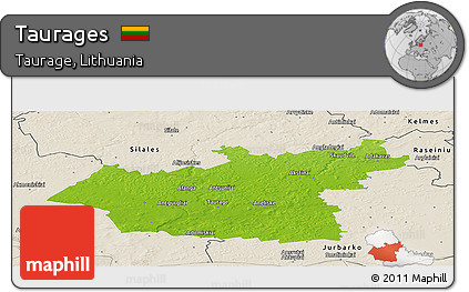 Physical Panoramic Map of Taurages, shaded relief outside
