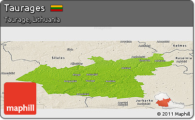 Physical Panoramic Map of Taurages, shaded relief outside