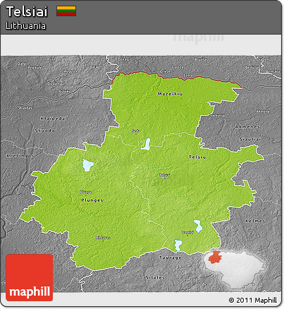 Physical 3D Map of Telsiai, desaturated