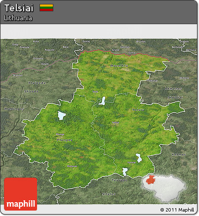 Satellite 3D Map of Telsiai, semi-desaturated