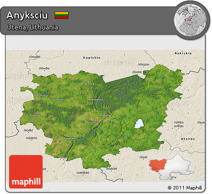 Satellite 3D Map of Anyksciu, shaded relief outside