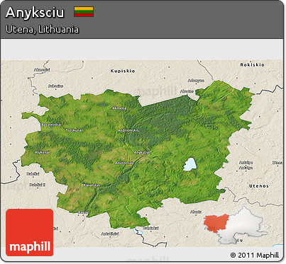 Satellite 3D Map of Anyksciu, shaded relief outside