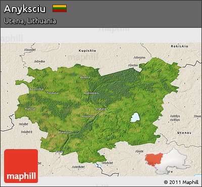 Satellite 3D Map of Anyksciu, shaded relief outside