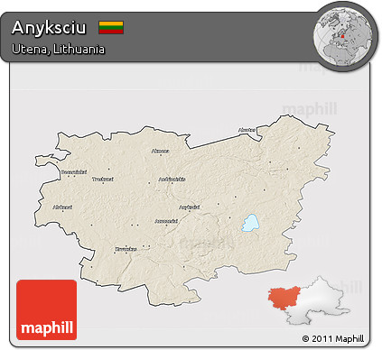 Shaded Relief 3D Map of Anyksciu, cropped outside