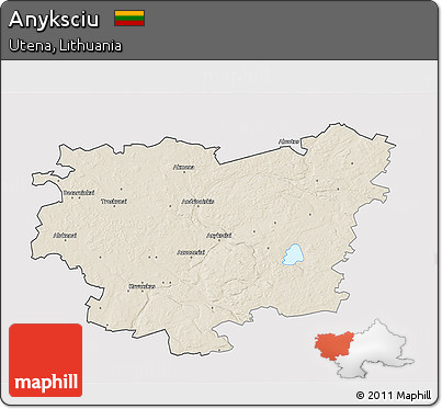 Shaded Relief 3D Map of Anyksciu, cropped outside