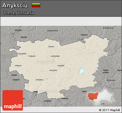 Shaded Relief 3D Map of Anyksciu, darken, semi-desaturated