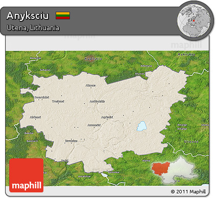 Shaded Relief 3D Map of Anyksciu, satellite outside