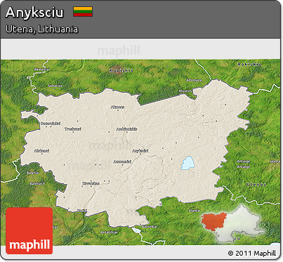Shaded Relief 3D Map of Anyksciu, satellite outside