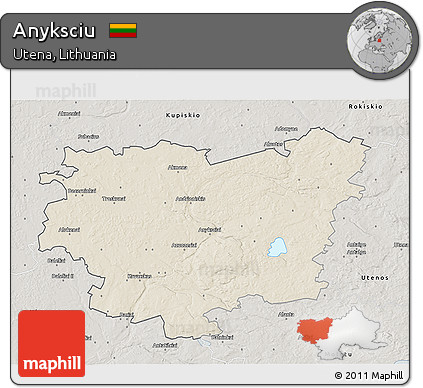 Shaded Relief 3D Map of Anyksciu, semi-desaturated
