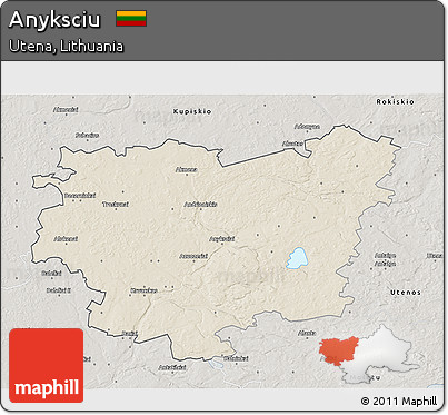 Shaded Relief 3D Map of Anyksciu, semi-desaturated