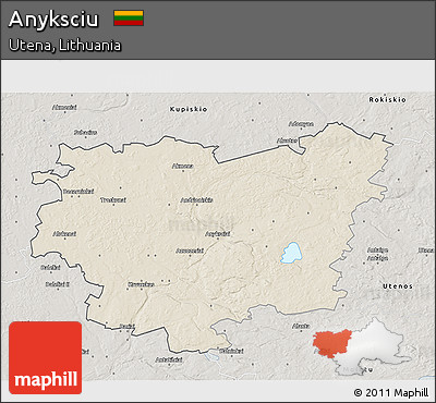 Shaded Relief 3D Map of Anyksciu, semi-desaturated
