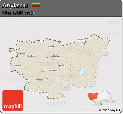 Shaded Relief 3D Map of Anyksciu, single color outside
