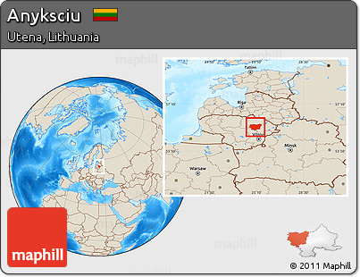 Shaded Relief Location Map of Anyksciu