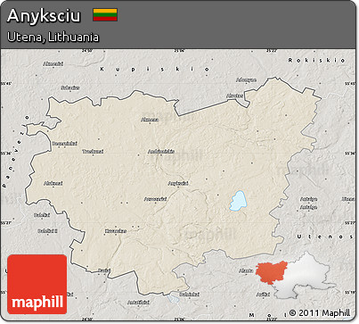 Shaded Relief Map of Anyksciu, semi-desaturated