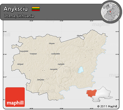 Shaded Relief Map of Anyksciu, single color outside