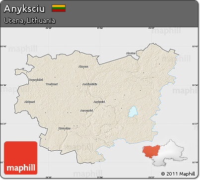 Shaded Relief Map of Anyksciu, single color outside