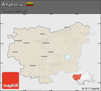Shaded Relief Map of Anyksciu, single color outside