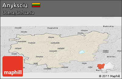 Shaded Relief Panoramic Map of Anyksciu, desaturated