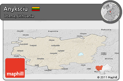 Shaded Relief Panoramic Map of Anyksciu, desaturated