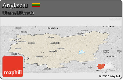 Shaded Relief Panoramic Map of Anyksciu, desaturated