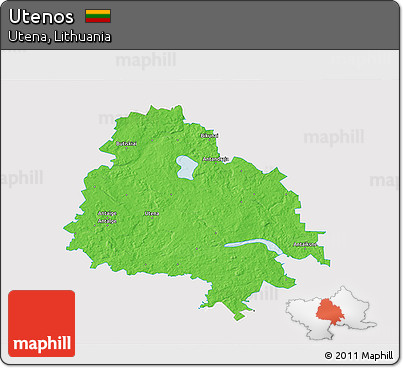 Political 3D Map of Utenos, single color outside